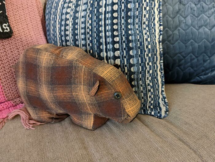 A Flannel Bear (Hippo?) Cushion One-Night-Make