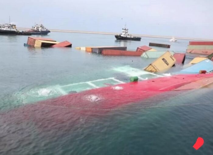 Container Ship Anil That Capsized Today In Asaluyeh Port, Iran