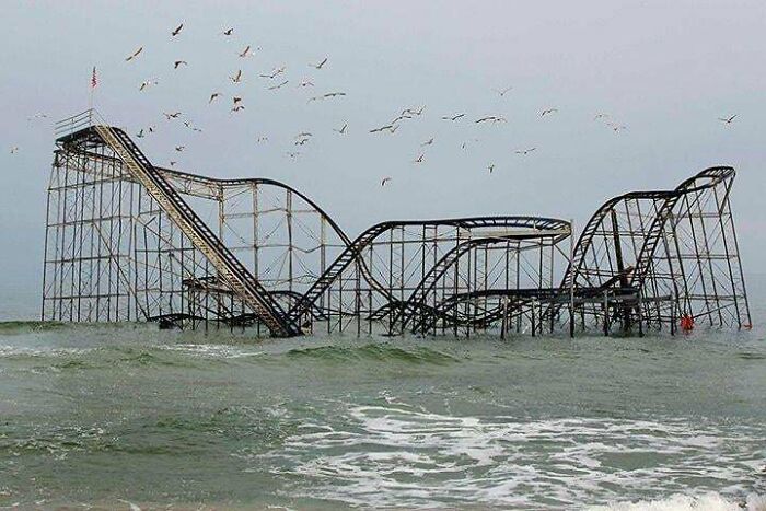 Jet Star Roller Coaster Once Sat On Casino Pier In Seaside Hights, Nj. Until It Was Swept Out Into The Atlantic In 2012 By Hurricane Sandy