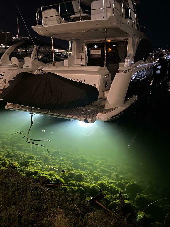 A Yacht With Its Undersea Light Activated