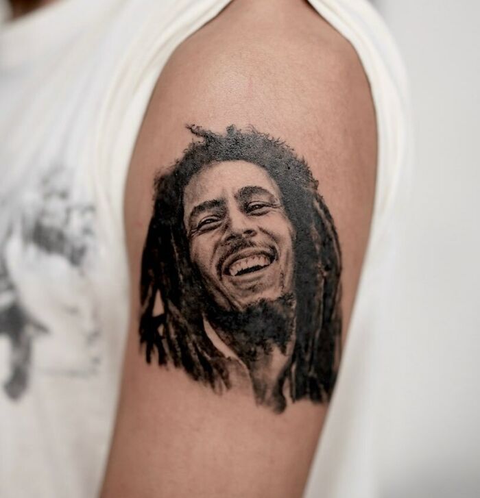Realistic Bob Marley Portrait tattoo