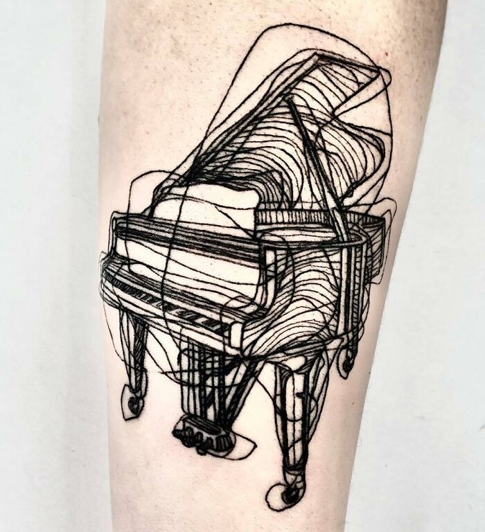 Black line abstract piano tattoo