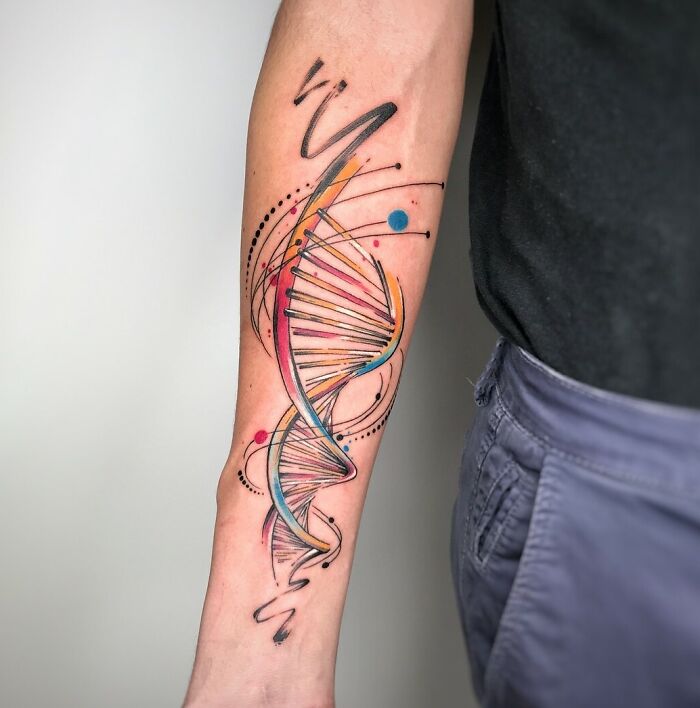 DNA colorful science tattoo on arm