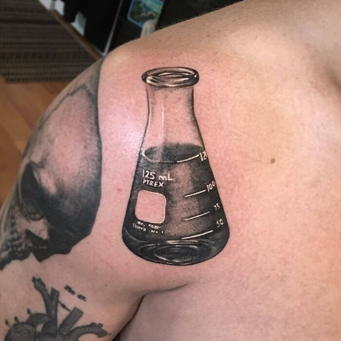 Medical Flask Tattoo on shoulder