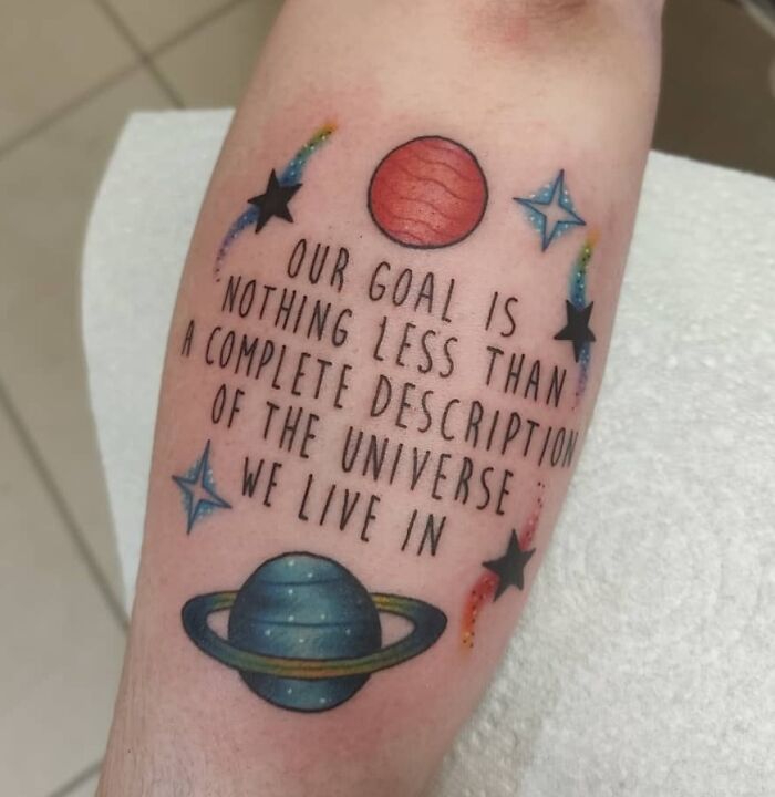 Stephen Hawking quote with planets tattoo