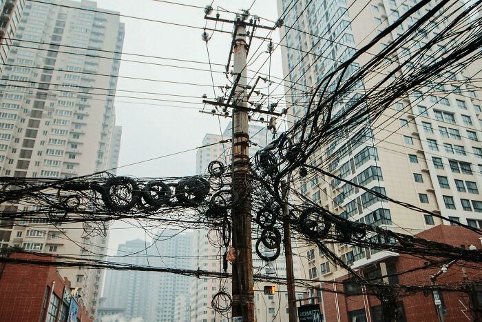 Electricity Poles In Xi'an (China) Are The Nightmare Of Any Tidy And Precise Person