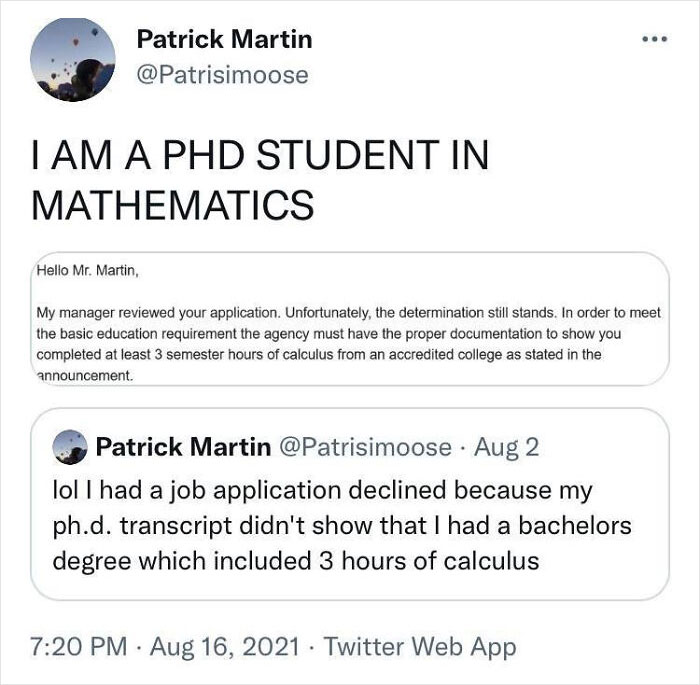 Ph.d. Maths Student Rejected For Not Show Not Having 3 Hours Of Calc On Their Transcript