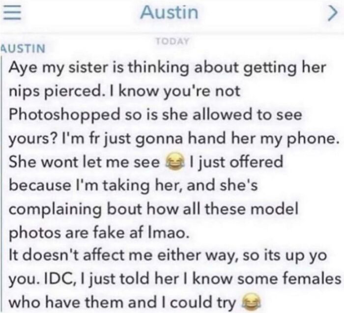 Can You Send Me Photos Of Your Boobs For My Sister? I Promise She Won’t Show Me