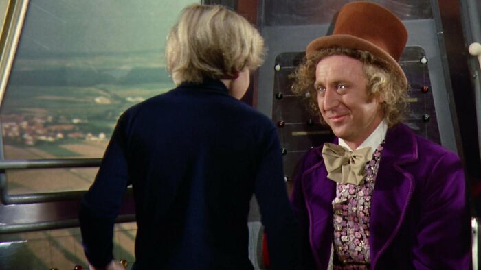 Willy Wonka and Charlie in the elevator 