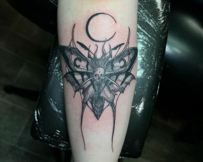 gothic Moth with a skull and a moonTattoo
