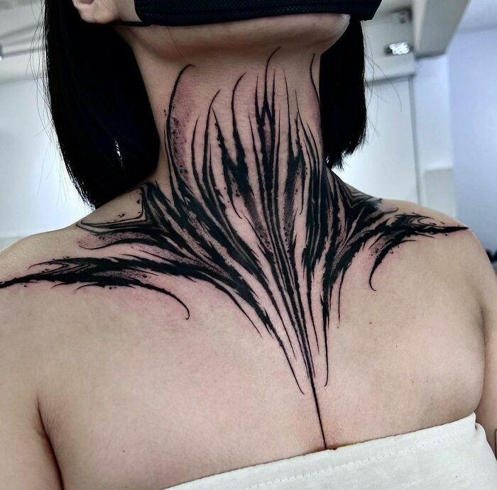 Dark Gothic lines Neck Tattoo