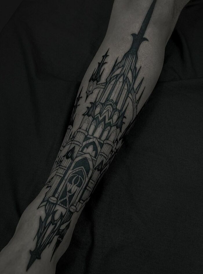 Dark Church Leg Tattoo