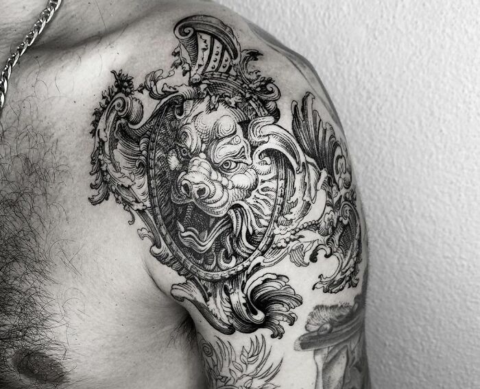 Baroque Lion shoulder Tattoo