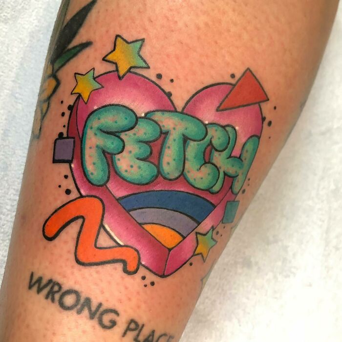 Fetch heart shape colorful tattoo