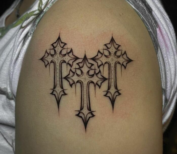 Three Gothic Crosses Arm Tattoo