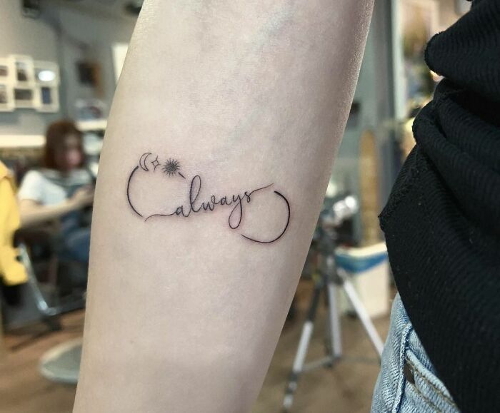 infinity tattoo with word