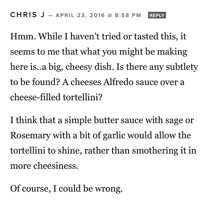 The *most* Pretentious Comment I’ve Seen (On A Simple American Style Alfredo Sauce)