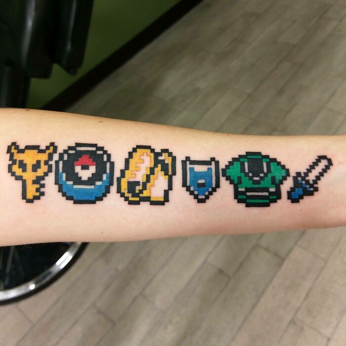 8-bit Zelda items tattoo 