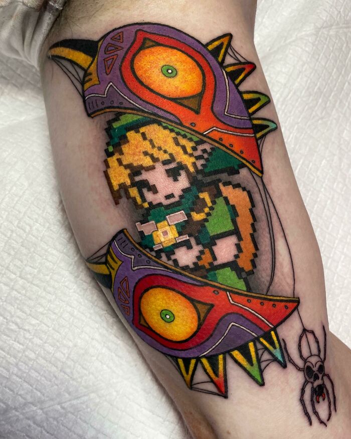 Pixelated Link from Legend of Zelda tattoo