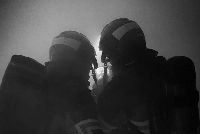 Firefighters Looking Through A Thermal Camera By Jonas Scheck