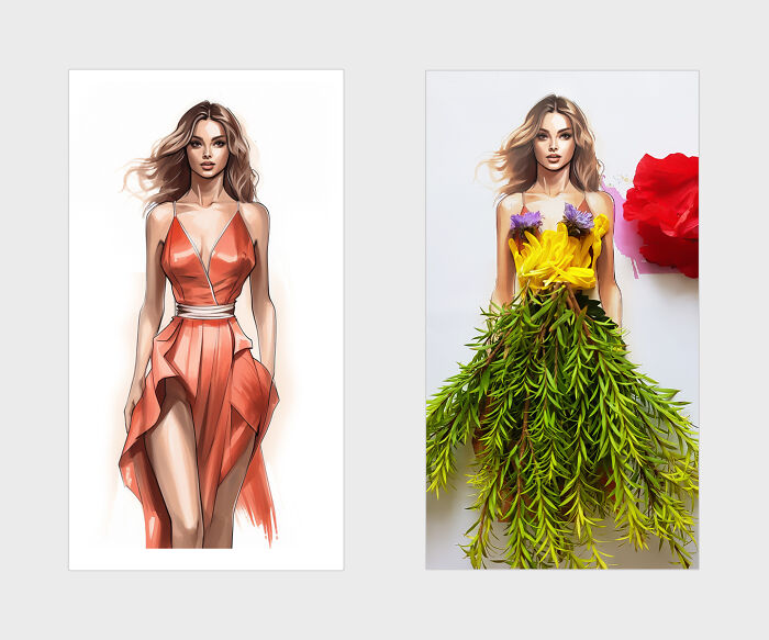 A Dress Adorned With Lush Green Leaves And Delicate Yellow Orchid Petals