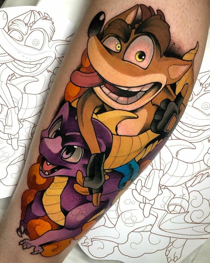 Crash Bandicoot and Spyro Tattoo