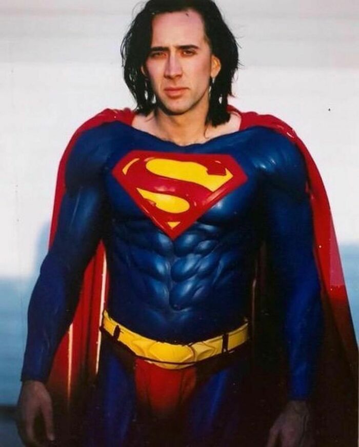 Nic Cage Was Supposed To Be The Next Superman In Tim Burton’s 1997 “Superman Lives”. However, Although In This Timeline The Project Never Took Off, We Still Got This Test Photo To Look At