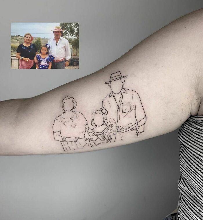 Picture of grandparents and granddaughter graphic arm tattoo