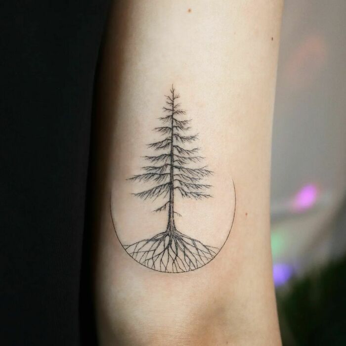 Tree tattoo on the elbow
