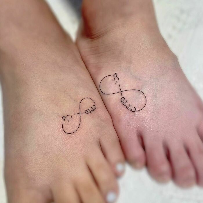 matching friendship infinity feet tattoos