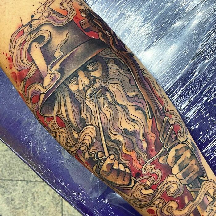 Gandalf smoking pipe tattoo 