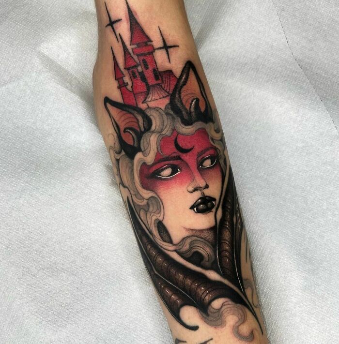 Red Vampire Arm Tattoo