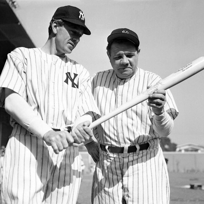 Babe Ruth Giving Pointers To Gary Cooper On Set Of The Pride Of The Yankees, 1942