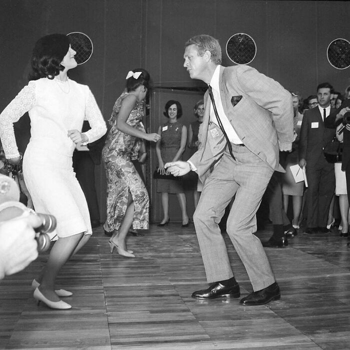 Luci Baines Johnson Dancing With Steve Mcqueen During A Fundraiser For Her Father Lyndon Johnson's Presidential Campaign In Beverly Hills, 1964