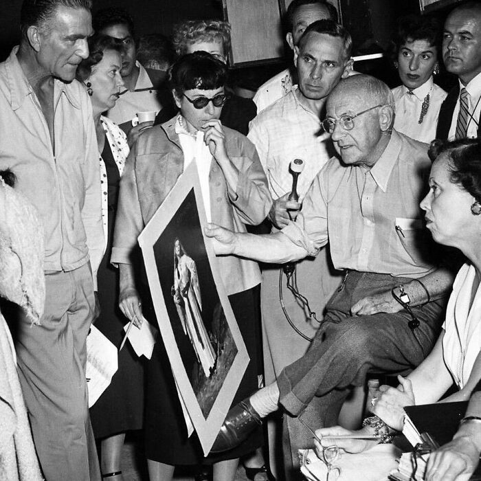 Director Cecil B. Demille Having A Chat With Costume Designer Edith Head On The Set Of The Ten Commandments, 1956