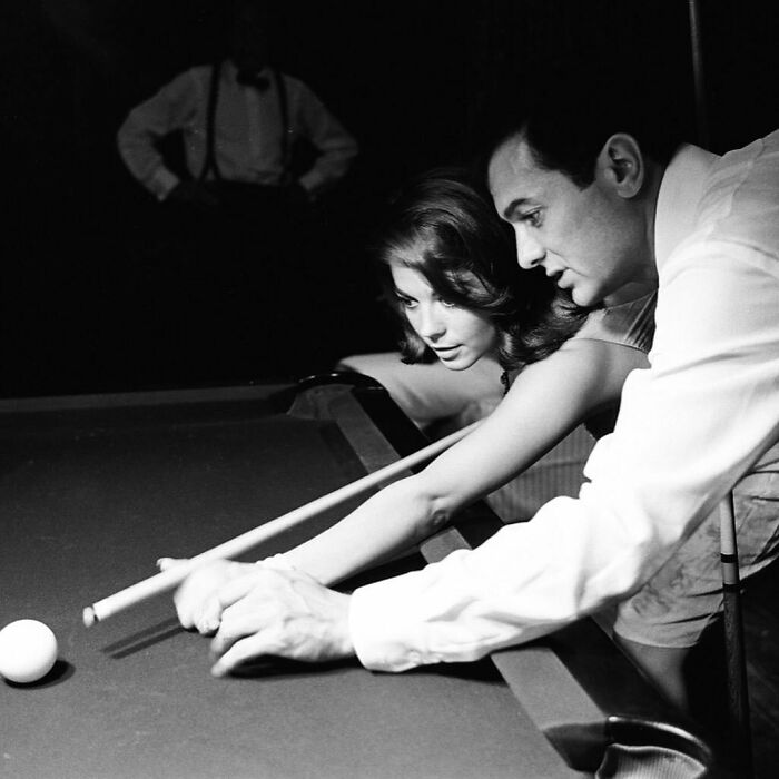 Natalie Wood Playing Billiards With Tony Curtis, 1963