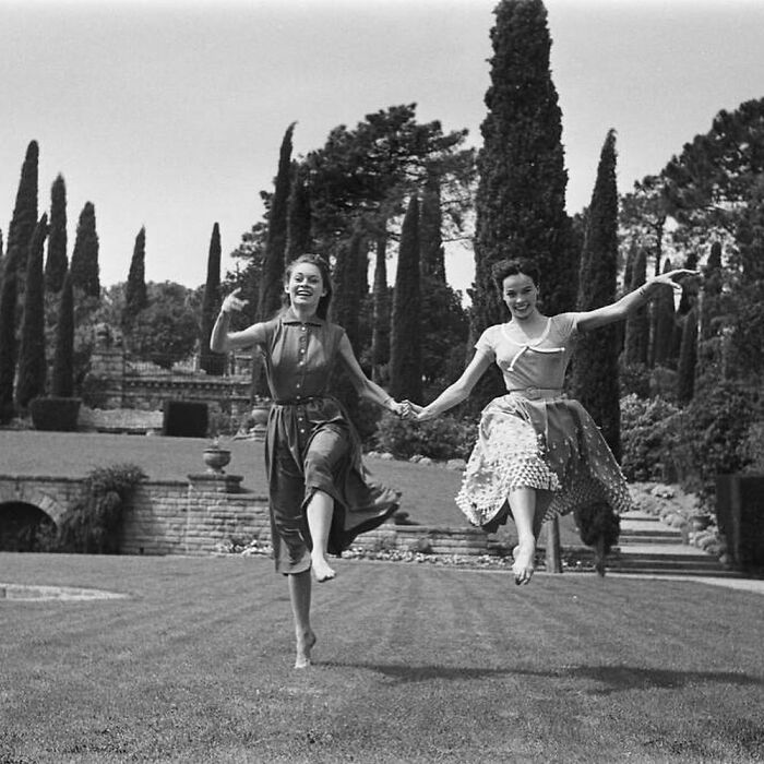 Brigitte Bardot And Leslie Caron Jumping For Joy At The Cannes Film Festival, 1953