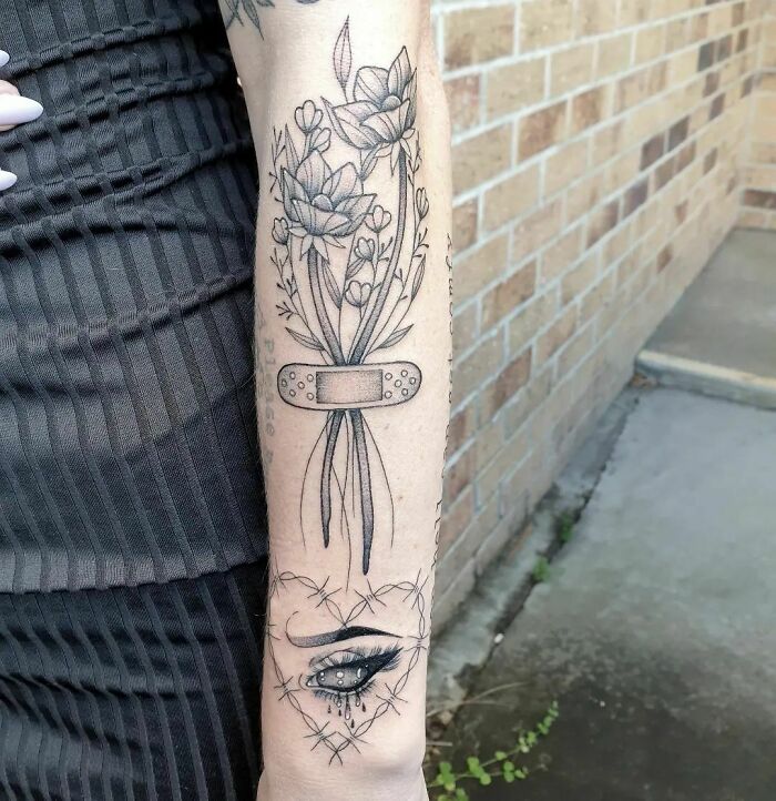 Flowers with patch tattoo 