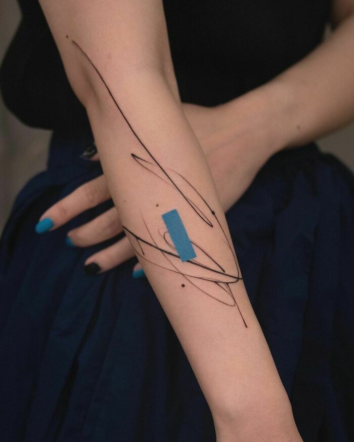 Blue Abstract hand Tattoo 