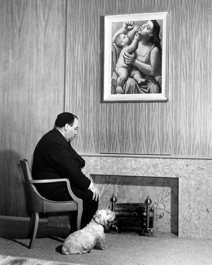 Alfred Hitchcock At Home With His Sealyham Terrier, Mr. Jenkins, 1939