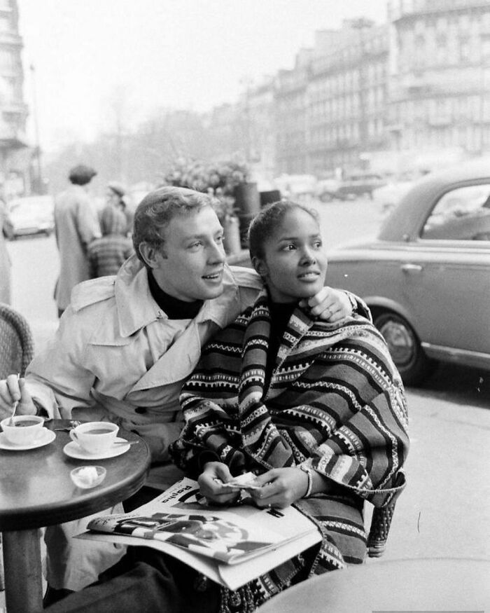 Marpessa Dawn Sitting At A Paris Cafe With Husband, George Eric Vander, 1960. Photos By Loomis Dean