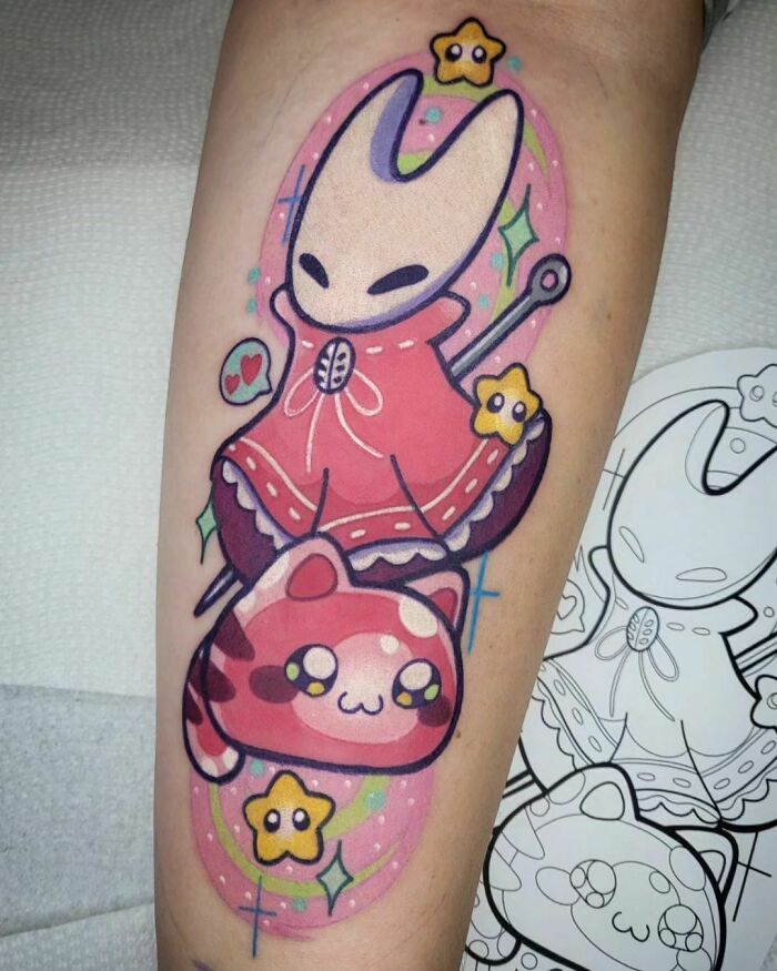 Slime Rancher and Hollow Knight tattoo 