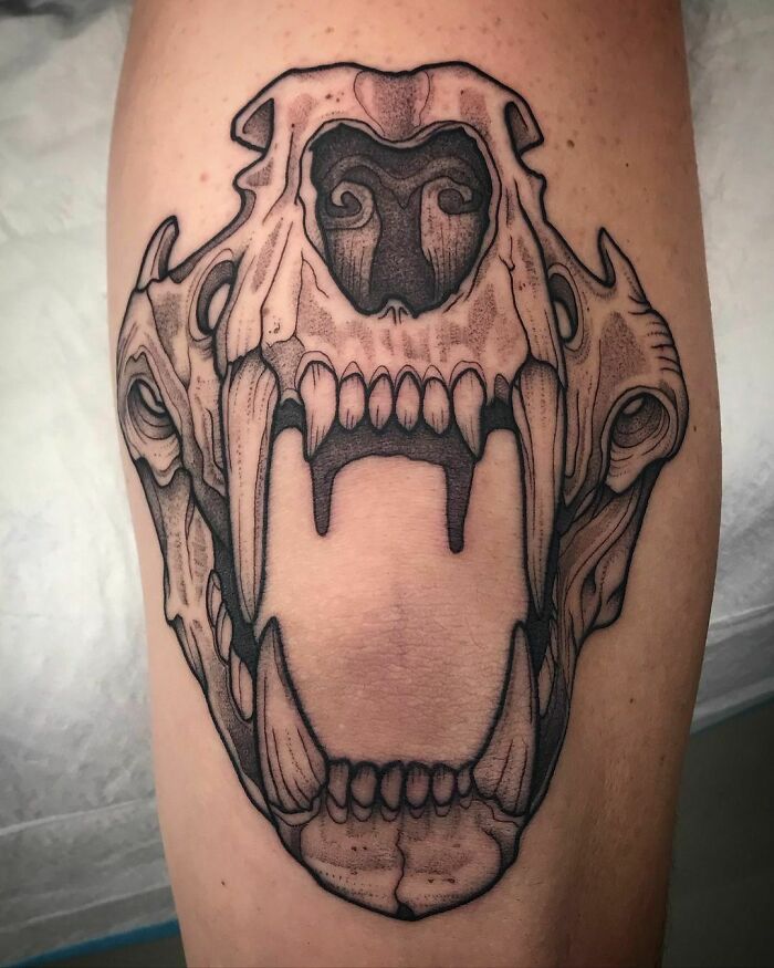 Skull tattoo on the elbow