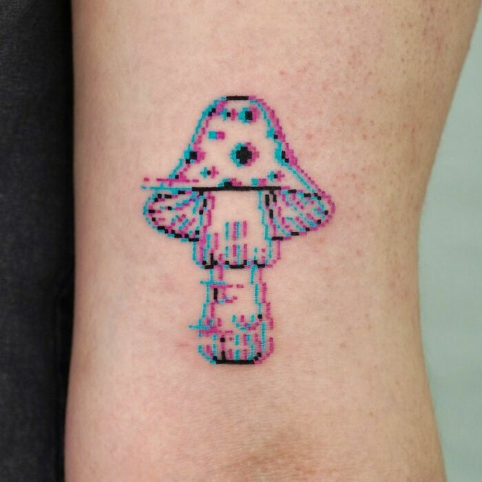 3D Glitch mushroom tattoo