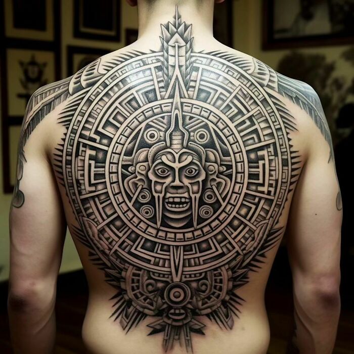 aztec tribal tattoo on the back