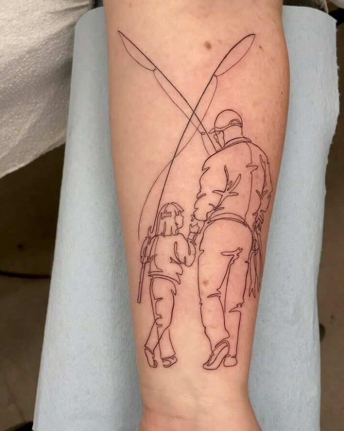 Dad and daughter fishing graphic memorial arm tattoo