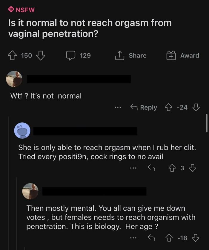“Females Need To Reach Orgasm By Penetration. It’s Biology.” -Someone Who Most Definitely Failed Biology