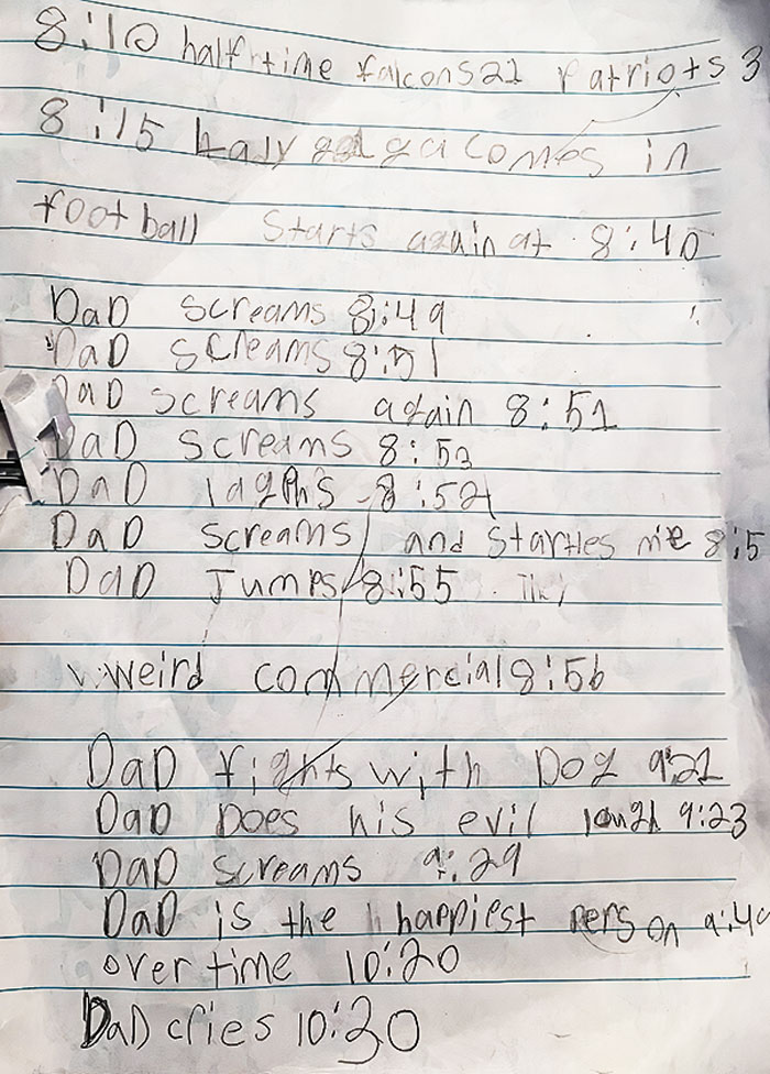 She Took Notes Of Her Dad's Reaction Throughout The Super Bowl