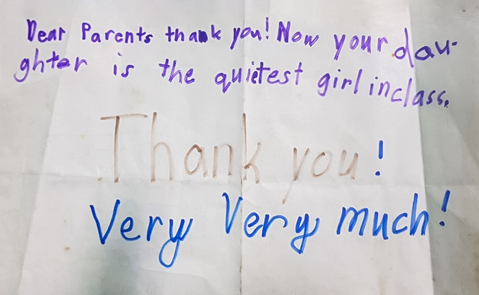 Niece's Parents Got Called By Her Teacher Because She Was Too Noisy In Class. Next Week, Niece Brings Home This Letter From The School