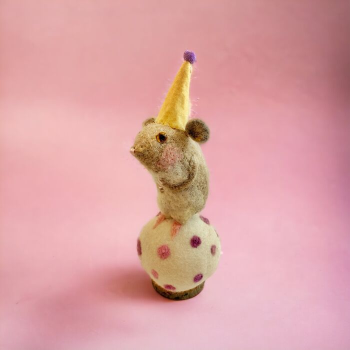 A Needle Felted And Sculpted Circus Mouse From Birchwood Fine Art